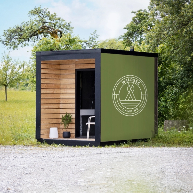 Die Aussenfassade unseres Sanitärcontainers kann individuell gestaltet werden.